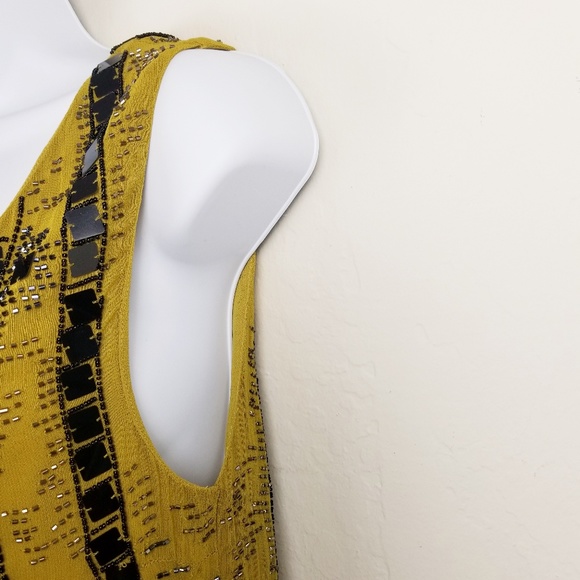 Free People MUSTARD Gold SEQUIN BLACK MINI DRESS - Picture 8 of 8